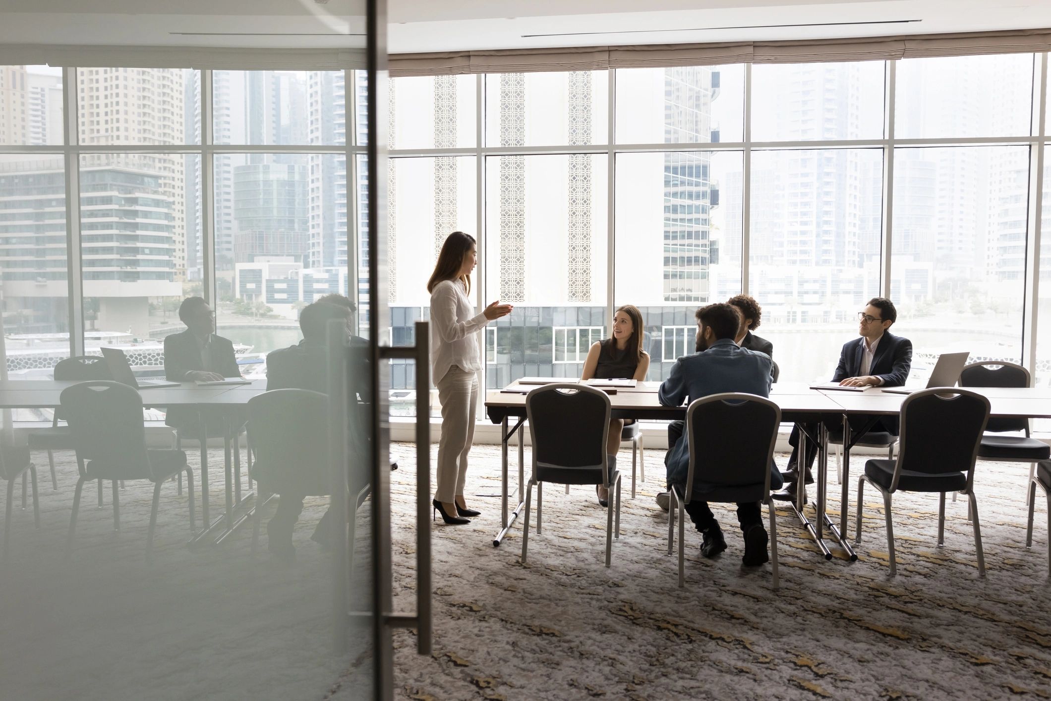 Editorial team in a business magazine planning meeting